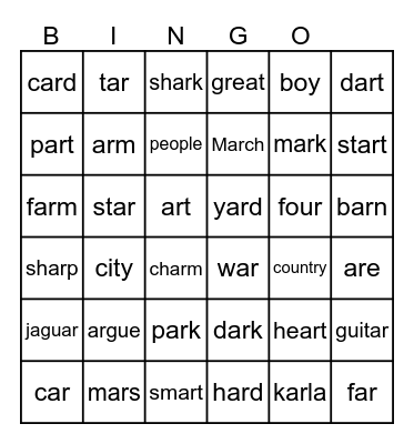 Word Bingo Card