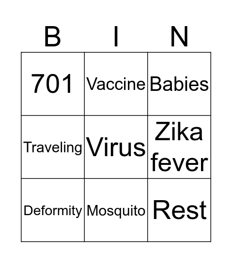 zika Bingo Card