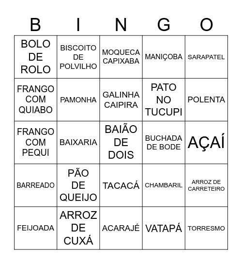 BINGO DAS COMIDAS TIPICAS BRASILEIRAS Bingo Card