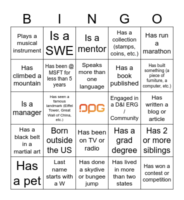 OPG D&I Community Happy Hour Bingo Card
