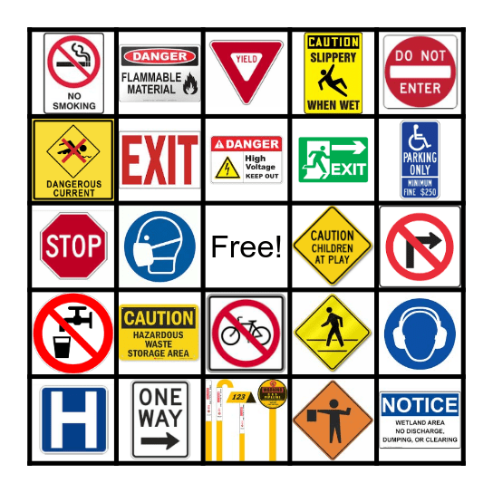 Safety Signs Bingo Card