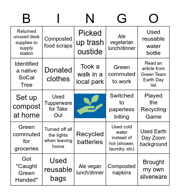 RDMC Earth Week Bingo! Bingo Card