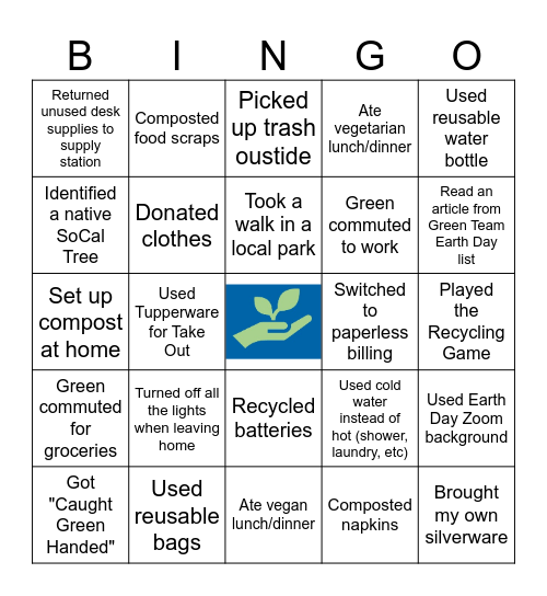 RDMC Earth Week Bingo! Bingo Card