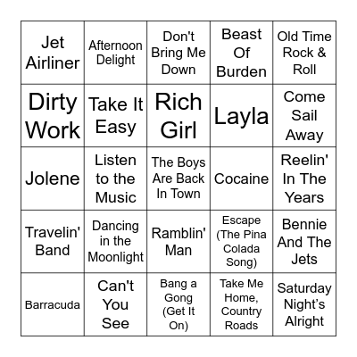 Songs of The 70s Bingo Card