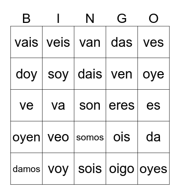 Chapter 13 - Irregular Verbs Bingo Card