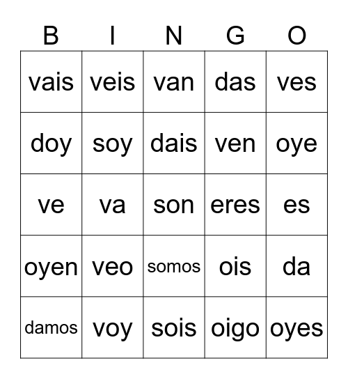 Chapter 13 - Irregular Verbs Bingo Card