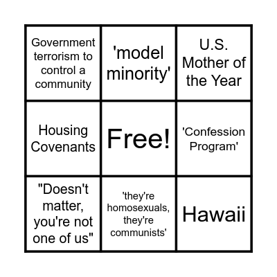 Asian American History Intro Video Bingo Card
