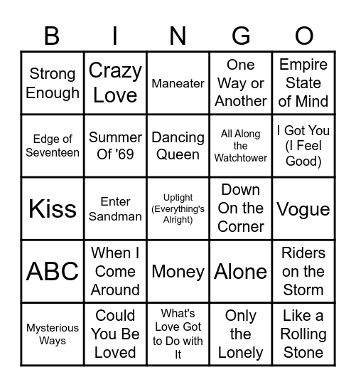 The GOATS Bingo Card