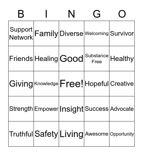 PTSD Bingo Card