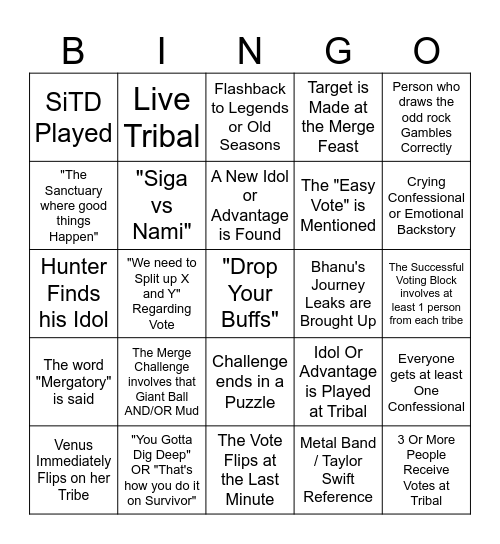 Survivor 46 Episode 6 Bingo Card