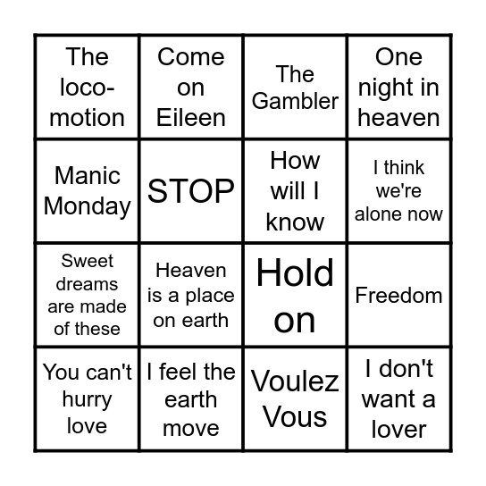 new 80s Bingo Card