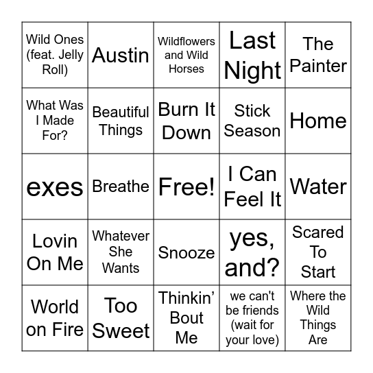 Round 1 - Hot Hits Bingo Card