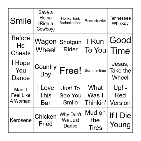 Round 2 - Country Pop-sicle Bingo Card