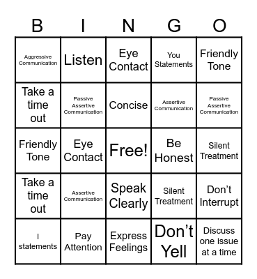 Communication Bingo Card