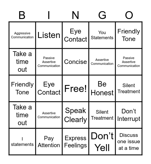 Communication Bingo Card