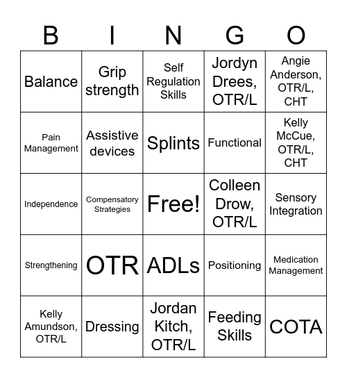 Occupational Therapy Bingo Blast Bingo Card