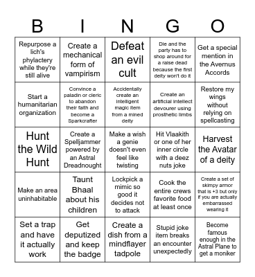 DRA Bingo Card