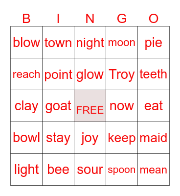 Vowel Teams Bingo Card