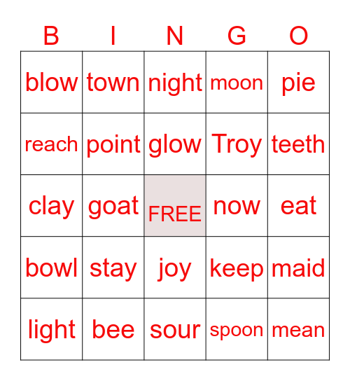 Vowel Teams Bingo Card