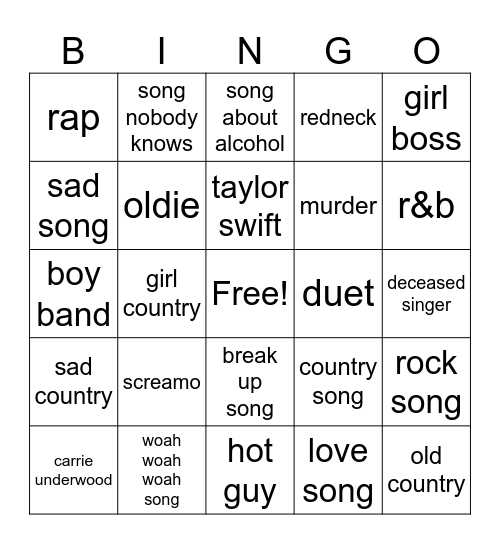 murphys karaoke bingo Card