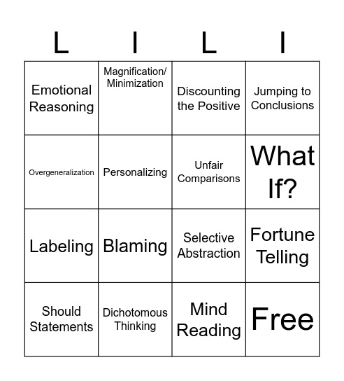 Cognitive Distortion Bingo Card