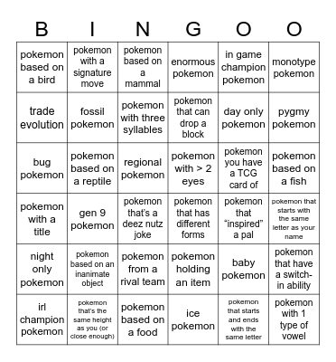 Untitled Bingo Card