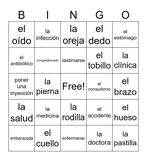 Lección 10 - En el consultorio Bingo Card