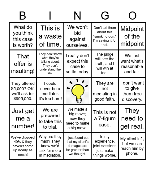 Mediation Bingo Card