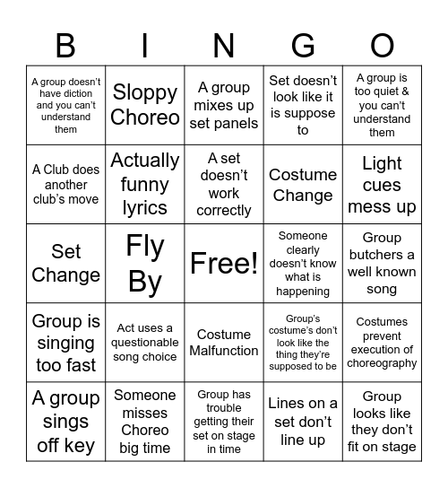 Wednesday Night Sing Song Preview Bingo Card