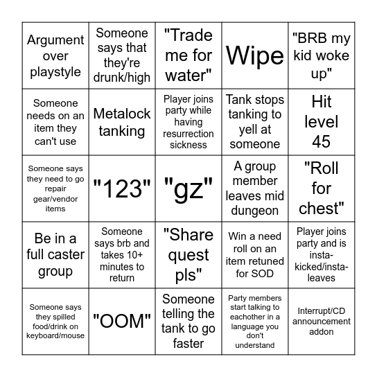 Leveling Bingo V2 Bingo Card