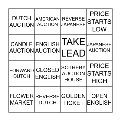 Curtis Fitch eAuction Bingo Card