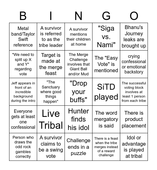 Survivor Bingo Card