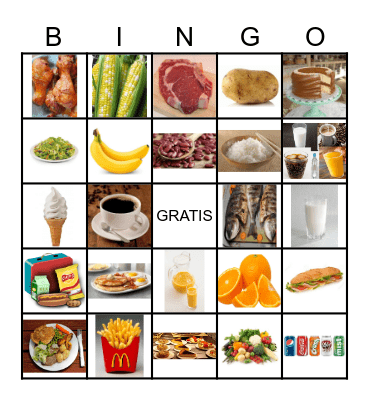 Foods and Drinks Bingo Card