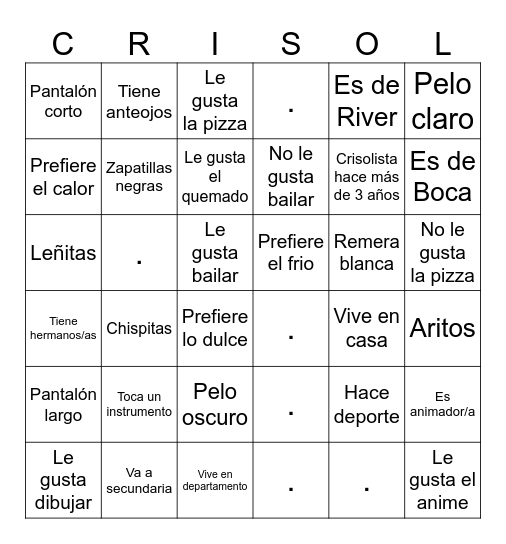 Bingo Crisol Bingo Card