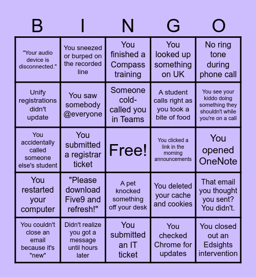 Advisor Bingo Card