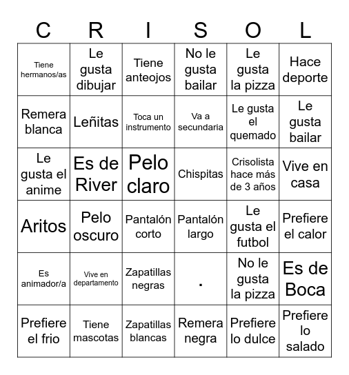 Bingo Crisol Bingo Card