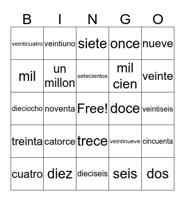 Spanish Bingo Card