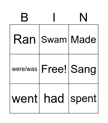 Bingo irregular verbs Bingo Card