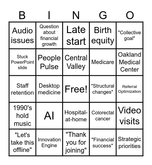 April 2024 TPMG Town Hall Bingo Card