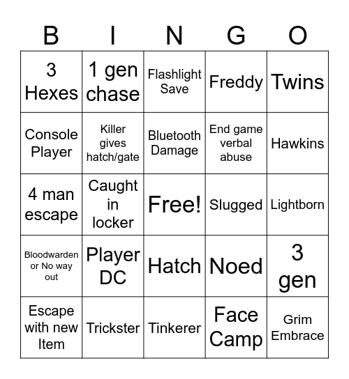 DBD Bingo Card