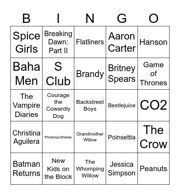 90s Pop, Plants, & Resurrection Bingo Card