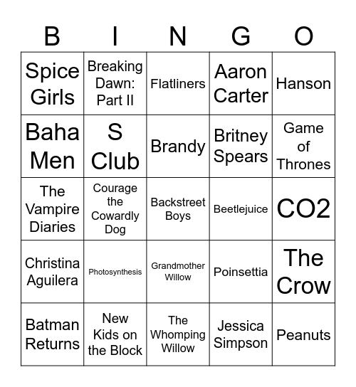 90s Pop, Plants, & Resurrection Bingo Card