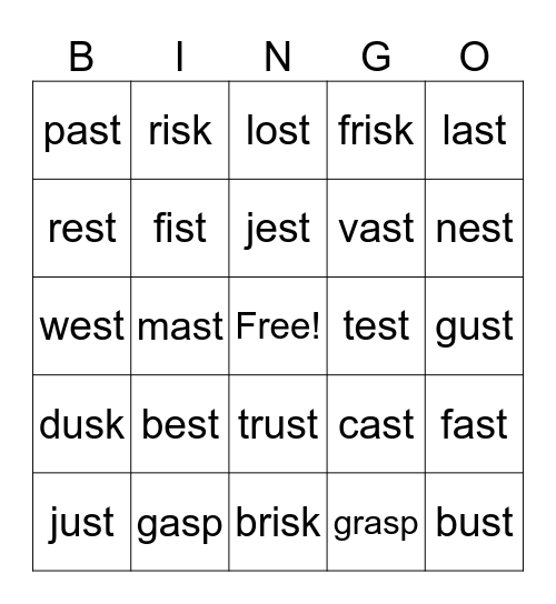 Final S Blends Bingo Card