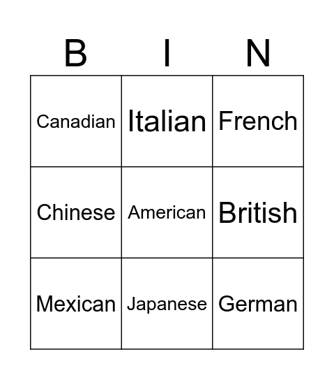 Untitled Bingo Card