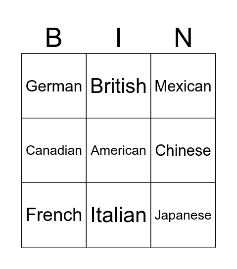 Untitled Bingo Card