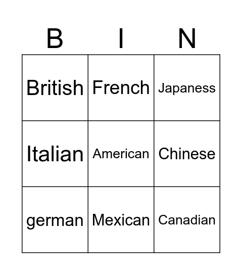 Untitled Bingo Card