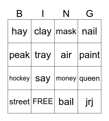Vowel Teams Bingo Card