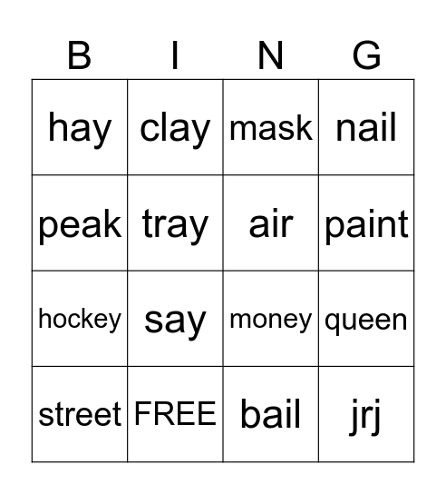 Vowel Teams Bingo Card