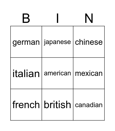 Untitled Bingo Card