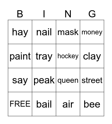 Vowel Teams Bingo Card